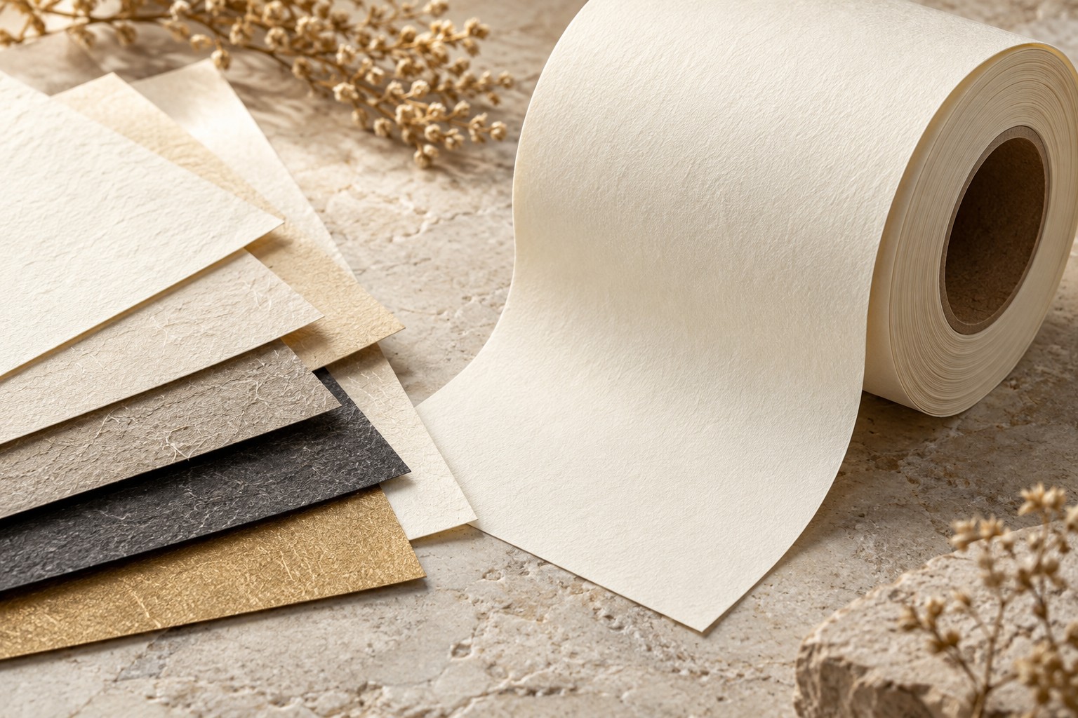 Close-up of textured label paper samples